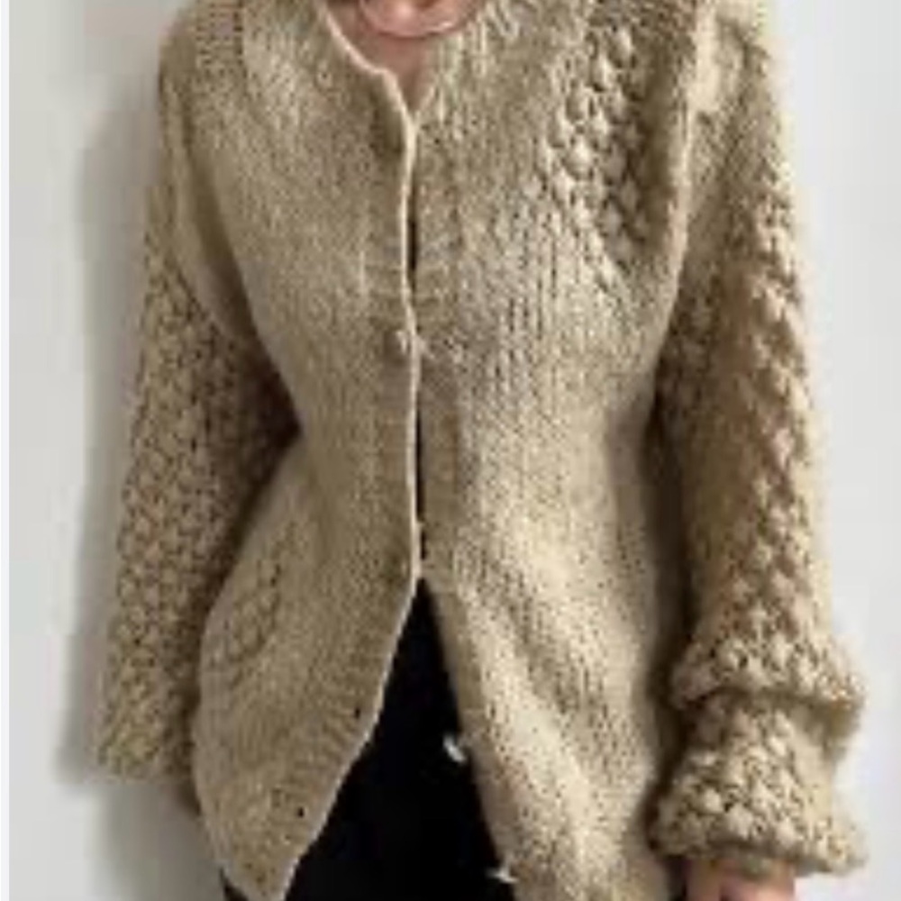 Max Mara Tan Chunky Knit Button Front Cardigan Sweater - Picture 2 of 8